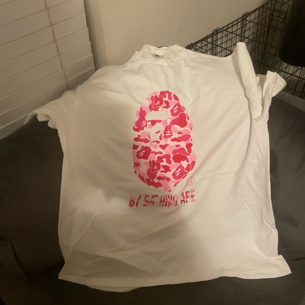 BAPE White T-Shirt with Pink Graphic